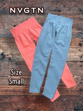 NVGTN Bundle: Contour Seamless Leggings - Blue & Peach Coral (Size Small)